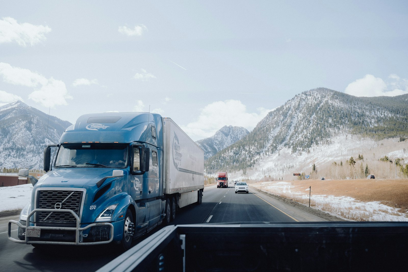 Truck driving on a mountain highway